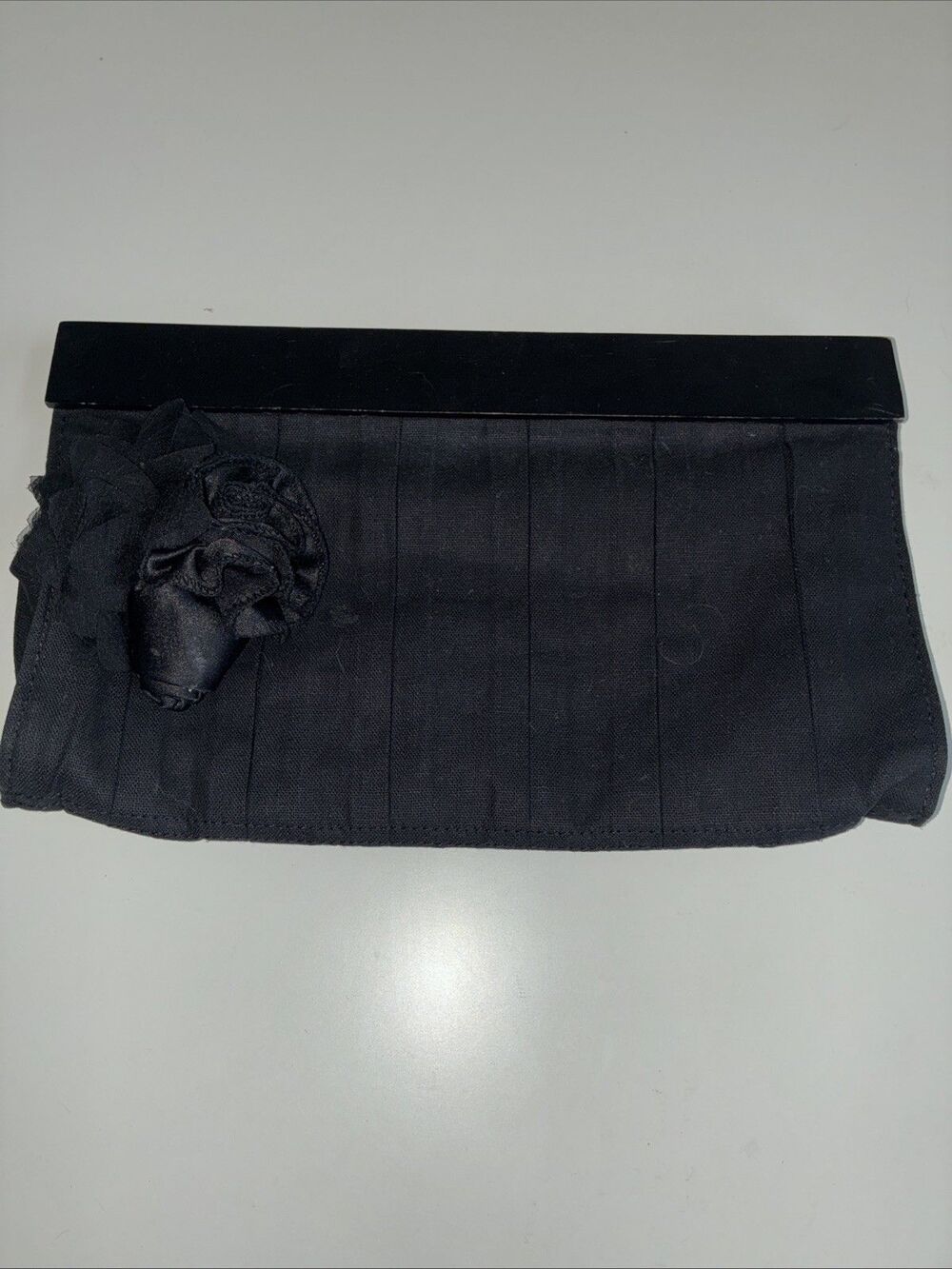 The Limited Clutch Purse Black Pleated Flower Wood Magnetic Closure Whimsygoth